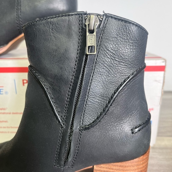 Ugg Uggs Annie Boots Womens 5 Leather Black Chelsea Boot Cute Heeled - Picture 4 of 9